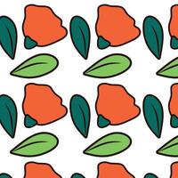 Seamless pattern, rose flower motif with abstract composition of plants on white surface. Botanical background design with line art of flowers, branches, leaves. . vector