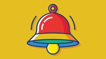 A colorful bell icon with distinct red and yellow colors on a blue background, representing notifications or alerts commonly used in digital applications vector