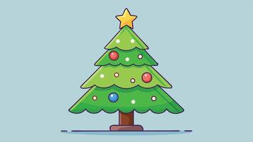A cheerful cartoon Christmas tree adorned with colorful ornaments and a bright star at the top, set against a minimalist white background vector