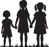 Silhouette art illustration of girls holding hands vector