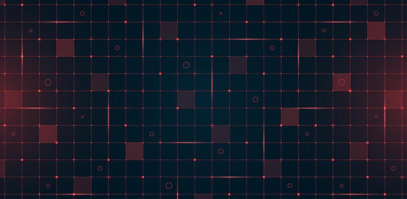 Futuristic VR HUD interface digital grid and mesh pattern. Hi tech GUI visor layout featuring red lines and particles on dark background. Sci fi spaceship display design for advanced FUI dashboard