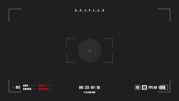 Camera horizontal viewfinder template on black background. 4K setting resolution rec frame. recording screen. vector