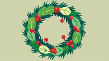 Illustration of a circular holiday wreath adorned with red and yellow berries, perfect for winter festivities and seasonal decorations in a cheerful setting vector