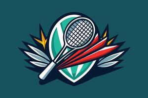 A dynamic badminton logo with shuttlecock and racket vector