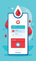 Blood donation app ui login interface illustration with mobile application vector