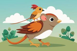 A mouse riding on the back of a friendly sparrow vector