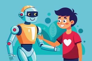 A humanoid robot interacting with a human in a friendly manner vector