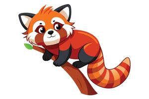 Illustration of a red panda holding onto a diagonal slash mark with a playful expression. vector