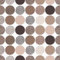 Seamless abstract pattern featuring circles in earth tones, including beige, brown, and dark chocolate hues with both solid and textured elements vector