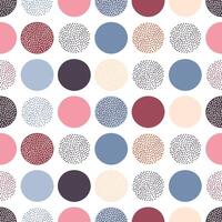 Seamless abstract pattern with pastel and earth-toned circles, featuring solid and dotted designs in blue, pink, beige, and burgundy shades vector