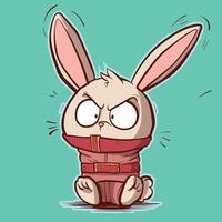 Cartoon angry bunny in a straitjacket. Asylum insane bunny being aggresive while being restricted. vector