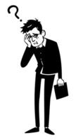 Man in trouble. isolated black and white doodle illustration vector