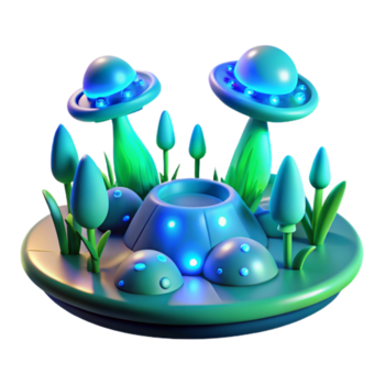 brilhando cogumelo ilha 3d render png