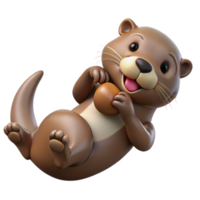 Cute 3D Otter Holding a Round Object png