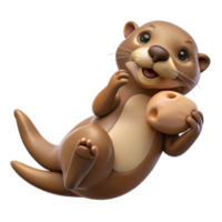 Cute 3D Otter Holding a Round Object png
