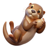 Cute 3D Otter Holding a Round Object png