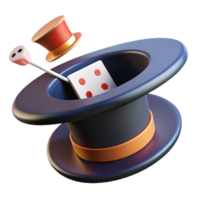 3D Render of a Magic Hat with a Floating Die png