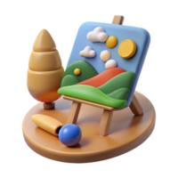 3D Render of a Painting with a Landscape, a Tree, and Other Objects png