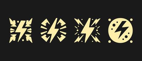 4 simple icons of lightning illustration on black background vector