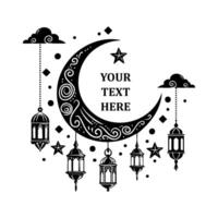 Ramadan kareem greeting card with crescent moon, lantern and star elements vector