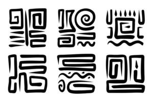 Unique black and white abstract symbols depicting cultural motifs and designs from ancient civilizations vector