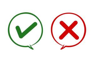 green check mark icon and red cross on a white background vector