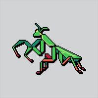 Pixel art illustration Mantis. Pixelated Mantodea. Mantis Mantodea Insect Icon pixelated for the pixel art game and icon for website and game. old school retro. vector