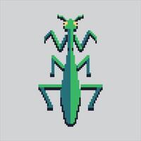 Pixel art illustration Mantis. Pixelated Mantodea. Mantis Mantodea Insect Icon pixelated for the pixel game and icon for website and game. old school retro. vector