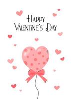 Valentines Day card. February 14 cute romantic illustration. Happy Valentine greeting card design vertical. Heart shaped pink balloon vector