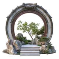 Circular Stone Gate with Tree in the Middle png
