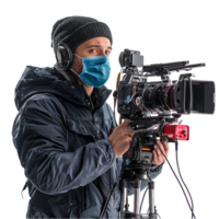 Man Wearing Mask and Holding Camera png