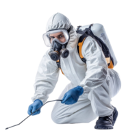 Man in Protective Suit and Mask Holding a Hose png