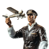 Figurine of Man in Uniform Holding Small Airplane png