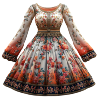 Traditional Indian Lehenga with Floral Pattern in Orange, Pink, and White, and Intricate Embroidery png