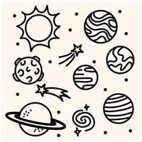 Set of doodle planets isolated vector