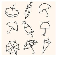 Open and closed umbrella doodle outline sketch vector