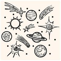 Space illustration doodle set with background cream vector
