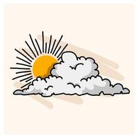 Doodle sketch of sun and clouds in the sky vector