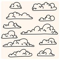 Set of clouds in doodle drawing style vector