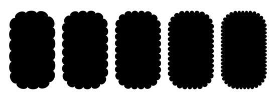 Wavy edge rounded frame collection. Jagged scallop border element set. Black undulate graphic design templates for decoration, banner, poster, template, sticker, badge. Vintage bundle vector
