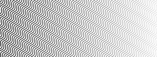 Black curve texture gradient. Wave line pattern wallpaper. Fading wavy linear halftone gradation. Thin to thick zigzag stripe background for overlay, print, cover, graphic design. vector