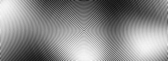 Black concentric circles background. Radial geometric pattern wallpaper. Linear epicenter, radar or target concept. Round rippled rings backdrop for brochure, banner, poster, overlay. vector