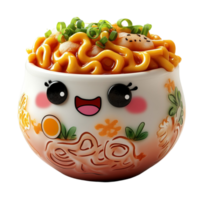 Cartoon Bowl of Noodles with Smiling Face, Green Onions, and Egg png