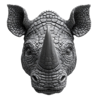 Hyperrealistic 3D Rhinoceros Head with Granular Textures in Grayscale png