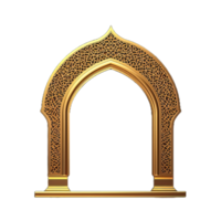 Arabic golden arch isolated on transparent background. 3D render Islam architecture shape for muslim holidays. Design elements door, frame, window. Ramadhan. png