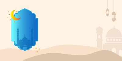 ramadan kareem greeting card with mosque and crescent and copy space vector