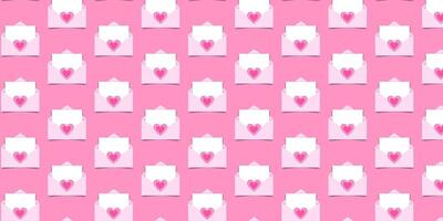 a pink and white pattern with hearts and envelope vector