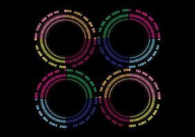 Abstract illustration of multicolored circles on black background, techno, logo, business, design vector
