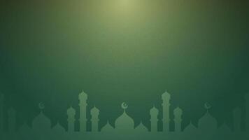 Simple Horizontal Green Gradient Islamic Background with Mosque Silhoette Design and Subtle Geometric Stars Like Patterns vector