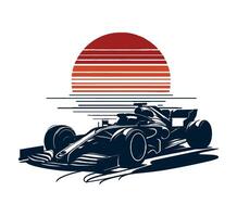 A racing car on the beach with the sun in the background vector